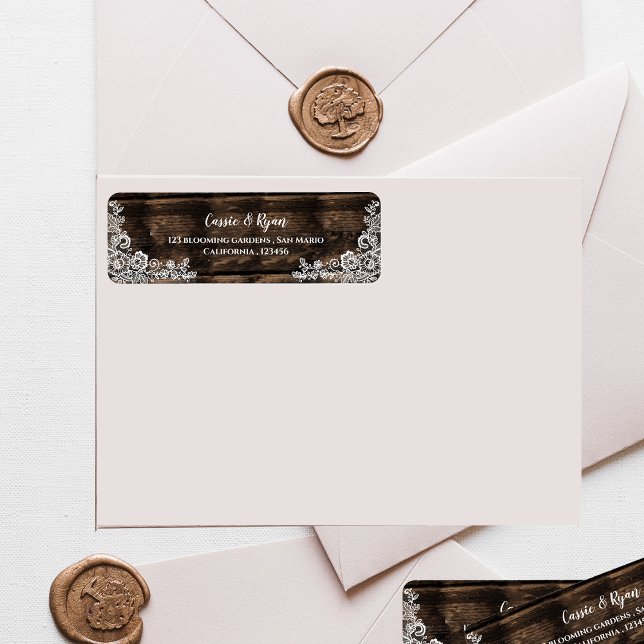 Rustic Wood and Lace Wedding  Return Address Label (Rustic Wood and Lace Wedding Return Address Label)