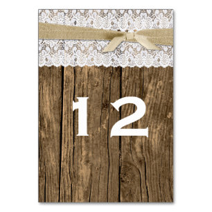 Rustic Wood and Lace Wedding Table Number