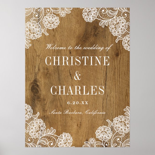 Rustic Wood and Lace | Wedding Welcome Sign (Front)