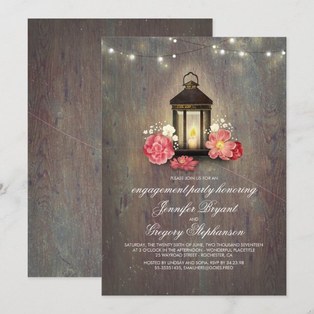 Rustic Wood and Lantern Barn Engagement Party Invitation (Front/Back)