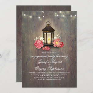 Rustic Wood and Lantern Barn Engagement Party Invitation