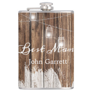 Rustic Wood and Lanterns Hip Flask