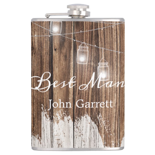 Rustic Wood and Lanterns Hip Flask (Front)