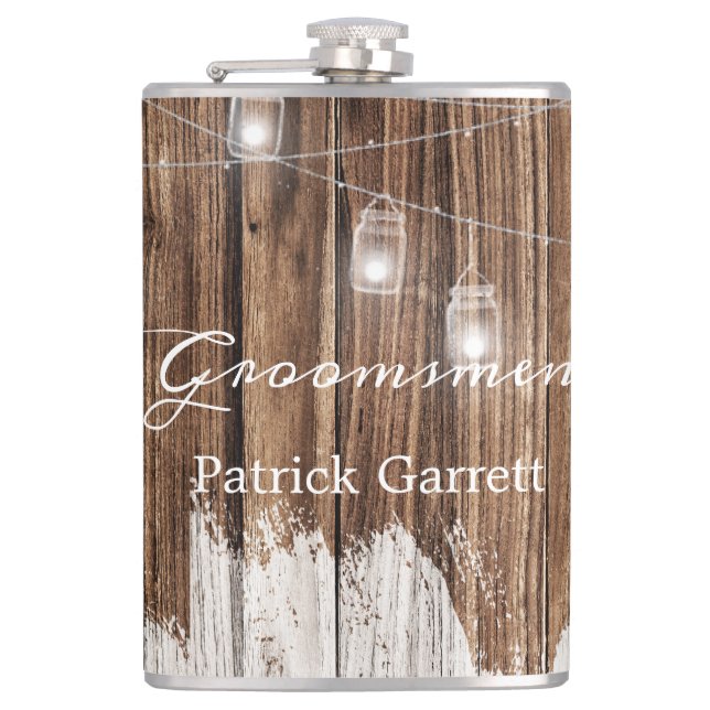 Rustic Wood and Lanterns Hip Flask (Front)