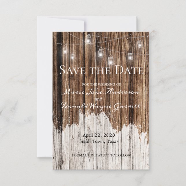 Rustic Wood and Lanterns Save The Date (Front)