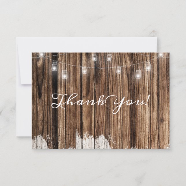 Rustic Wood and Lanterns Thank You Card (Front)