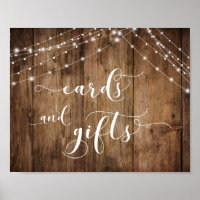 Rustic Wood and Lights Cards & Gifts Wedding Sign
