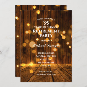 Rustic Wood and Lights Retirement Party Invitation