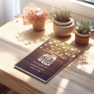 Rustic Wood and Mason Jar Lights Wedding Guestbook Notebook