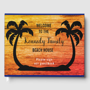Rustic Wood And Palm Tree  Beach House Welcome Guest Book