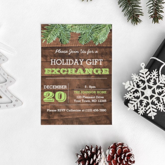 Rustic Wood and Pine Branches Holiday Invitation (Creator Uploaded)