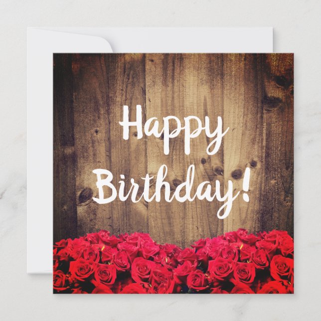 Rustic Wood and Roses Birthday Card (Front)
