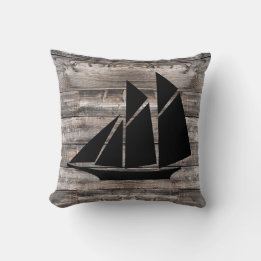 rustic wood and SAIL BOAT | Throw Pillow