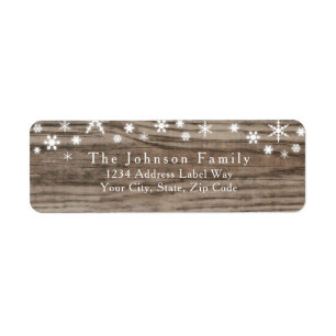 Rustic wood and Snowflakes Holiday return address Label