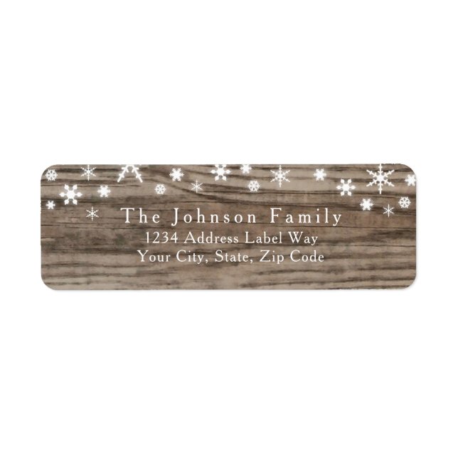 Rustic wood and Snowflakes Holiday return address Label (Front)
