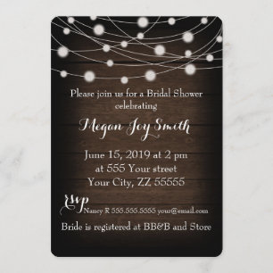 Rustic Wood and String Lights Bridal Shower Invitation
