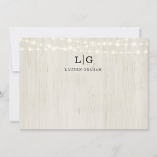 Rustic Wood and String Lights Monogram Initial Card