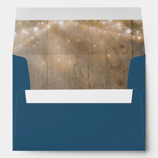 Rustic Wood and String Lights Navy Envelope (Back (Bottom))