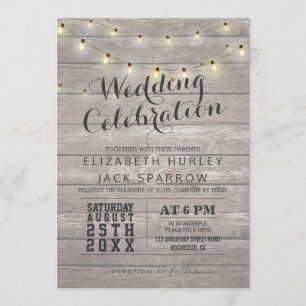 Rustic Wood and String Lights Wedding Invitations