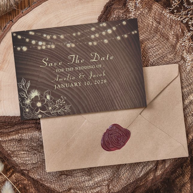 Rustic Wood and String Lights Wedding Save The Date (Creator Uploaded)