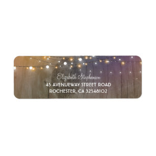 Rustic Wood and String of Lights Wedding Return Address Label