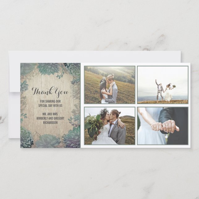 Rustic Wood and Succulents Wedding Thank You (Front)