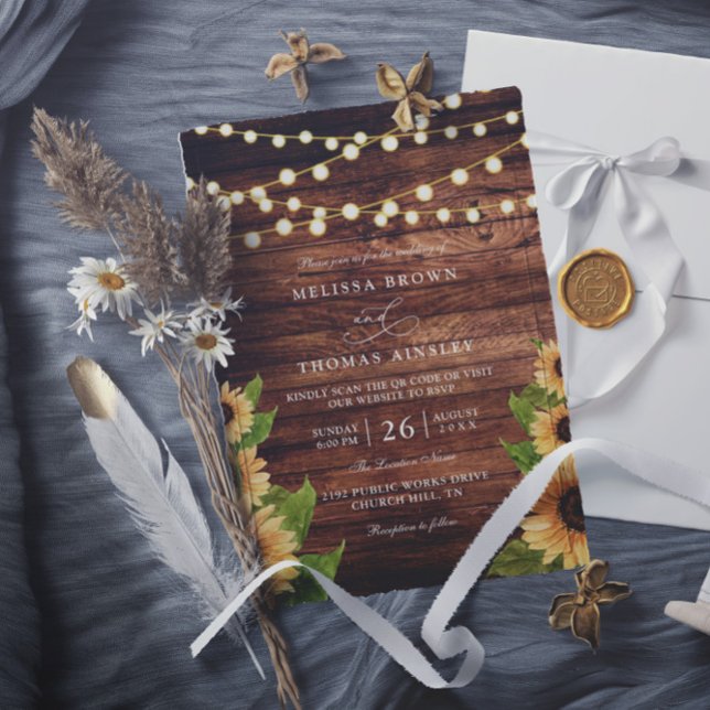 Rustic Wood and Sunflower Elegant QR Code Wedding Invitation (Creator Uploaded)