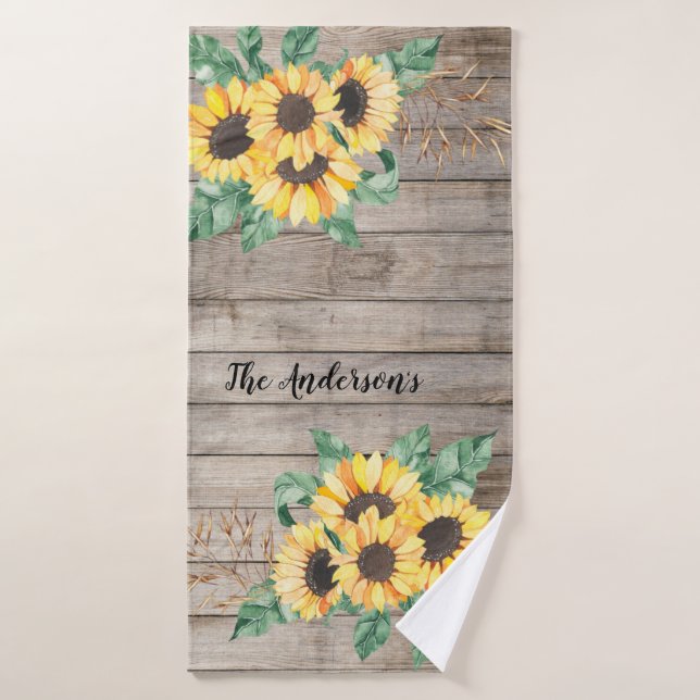 Rustic Wood and Sunflowers  Bath Towel (Bath Towel)