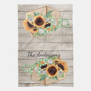 Rustic Wood and Sunflowers Kitchen Towel