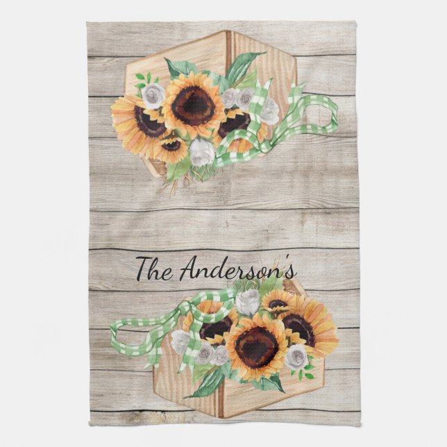 Rustic Wood and Sunflowers  Kitchen Towel (Vertical)
