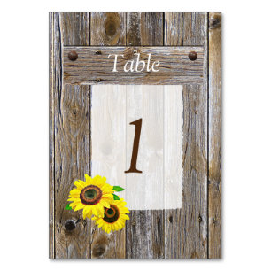 Rustic Wood and Sunflowers Table Number Wedding