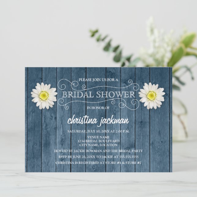 Rustic Wood and White Daisy Bridal Shower Invitation (Standing Front)