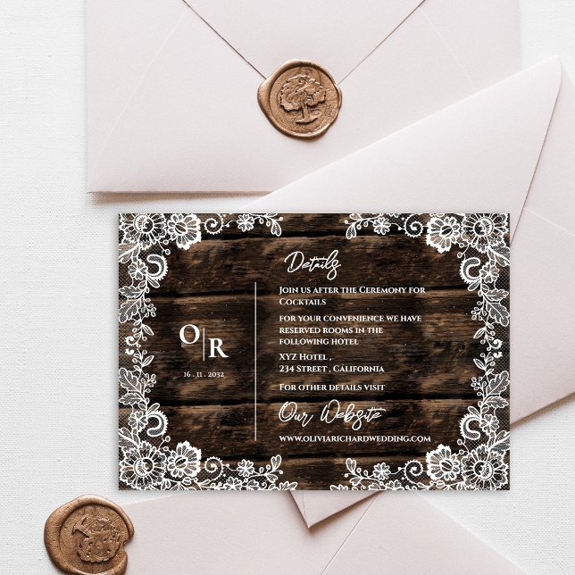 Rustic Wood and White Lace Wedding Details Info Enclosure Card (Rustic Wood and White Lace Wedding Details Info Enclosure Card)