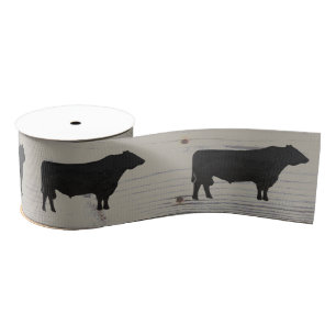 Rustic Wood Angus Bull Watercolor Silhouette Grosgrain Ribbon