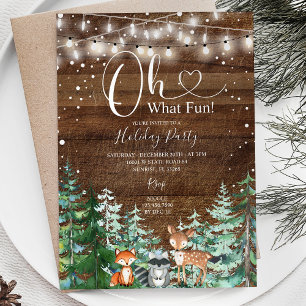 Rustic Wood Animal Pine Trees Holiday Party Invitation