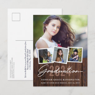 Rustic Wood Any Year Graduation 4 Photo Postcard