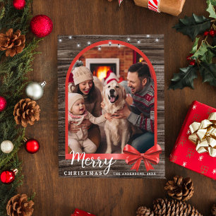 Rustic Wood Arch Stylish Christmas Photo Holiday Postcard