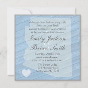Rustic wood Arizona blue wedding invitations