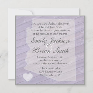 Rustic wood Arizona purple wedding invitations