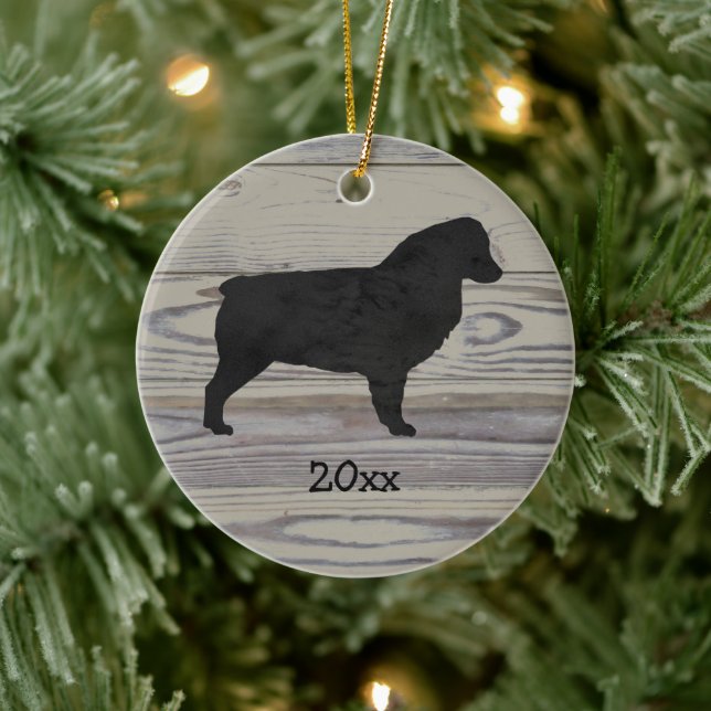 Rustic Wood Australian Shepherd Watercolor Ceramic Ornament (Tree)