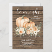 Rustic Wood Autumn He or She Pumpkin Gender Reveal