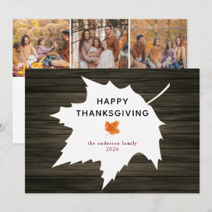 Rustic Wood Autumn Leaf Happy Thanksgiving Holiday Card