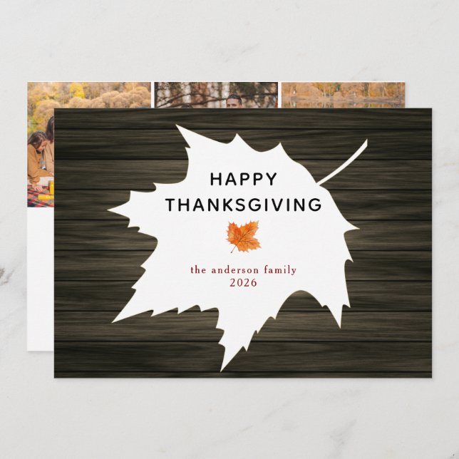 Rustic Wood Autumn Leaf Happy Thanksgiving  Holiday Card (Front/Back)
