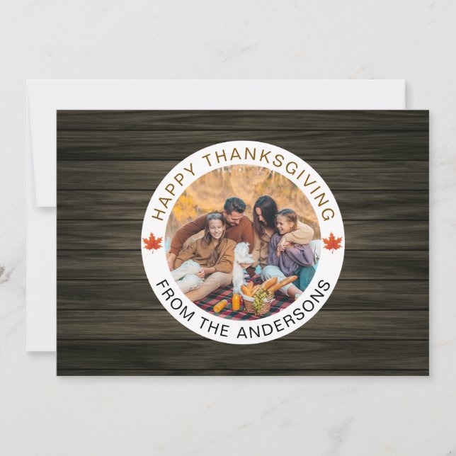Rustic Wood Autumn Leaf Happy Thanksgiving  Holiday Card (Front)