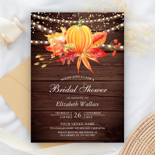 Rustic Wood Autumn Leaves Pumpkin Bridal Shower Invitation