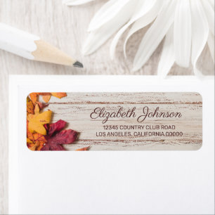 Rustic Wood Autumn Leaves Return Address Label