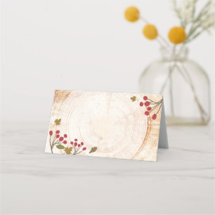 Rustic wood Autumn leaves Thanksgiving  Place Card