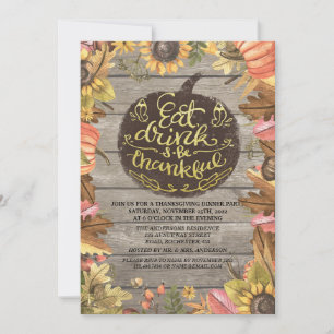 Rustic Wood Autumn Maple Thanksgiving Dinner Party Invitation