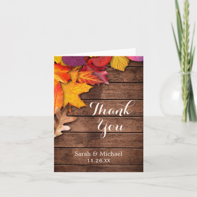 Rustic Wood Autumn Maple Thanksgiving Thank You (Front)