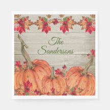 Rustic Wood Autumn Orange Pumpkins Fall Leaves   N